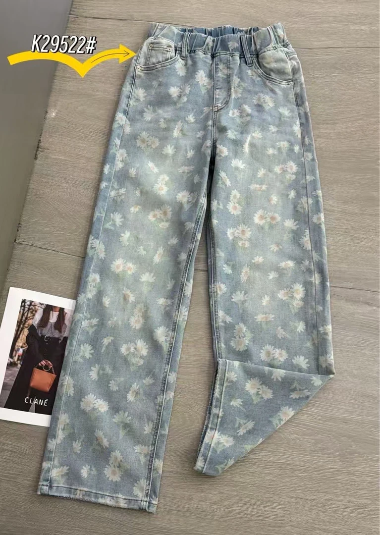 蜕变日记25922春款大码品牌牛仔裤直筒阔腿裤印花休闲显瘦