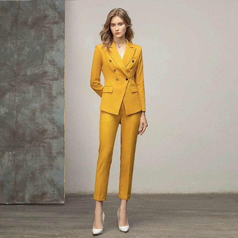 C10324时尚气质套裤女士春秋洋气西服套装双排扣高端职场职业装E