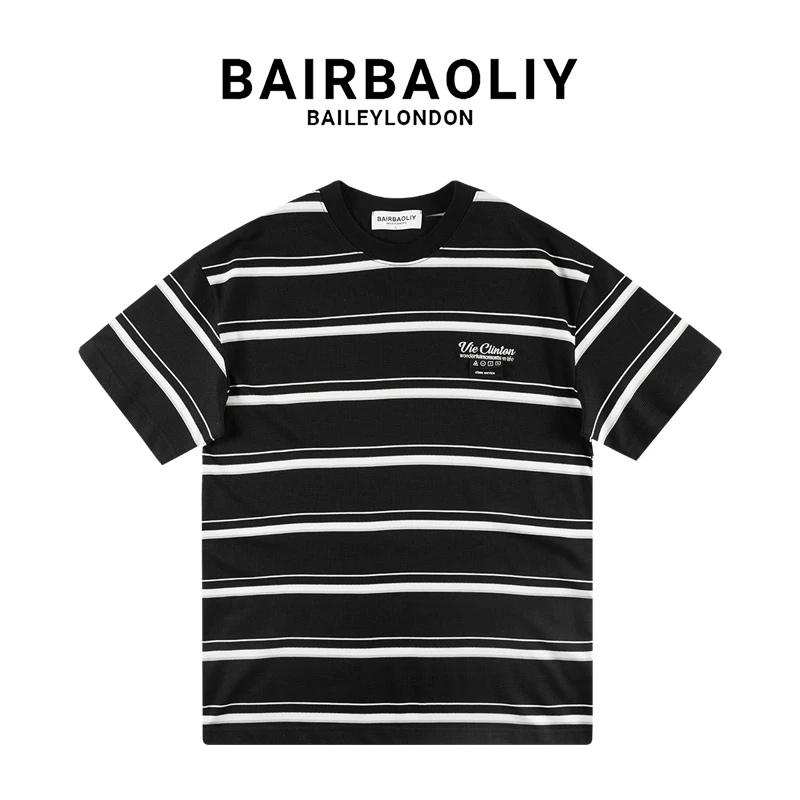 BAIRBAOLIY撞色条纹春夏短袖T恤情侣百搭休闲时尚日系宽松半袖衫