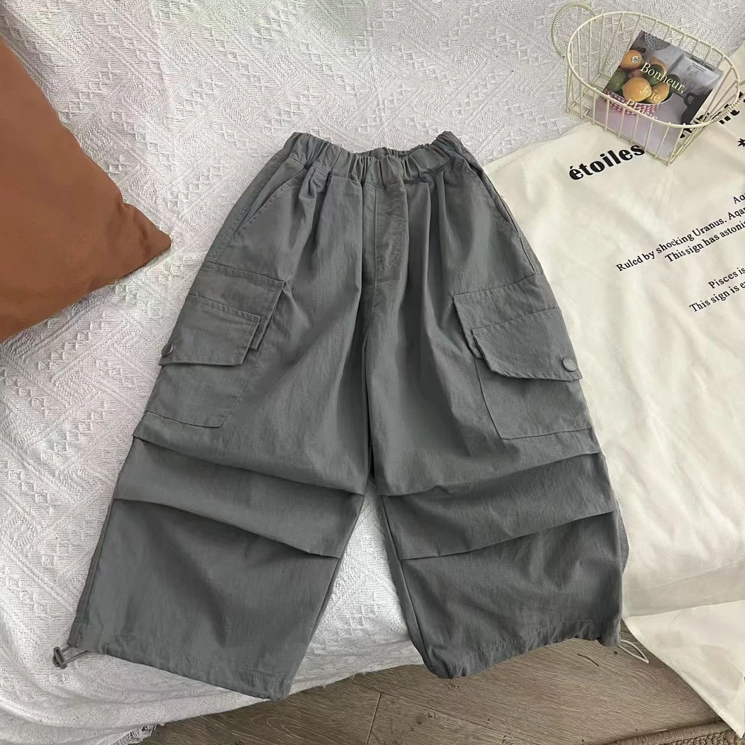 2025年春季新款儿童潮流百搭裤子宽松时尚洋气50093灰色工装裤