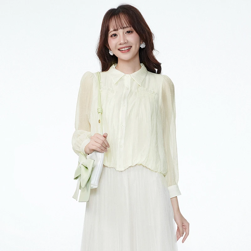51SN0D0024日系小清新上衣宽松舒适长袖衬衫女2025春