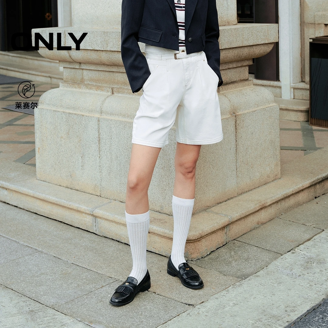 ONLY2025春季新款简洁大方宽松A字高腰中裤牛仔裤女|125143007