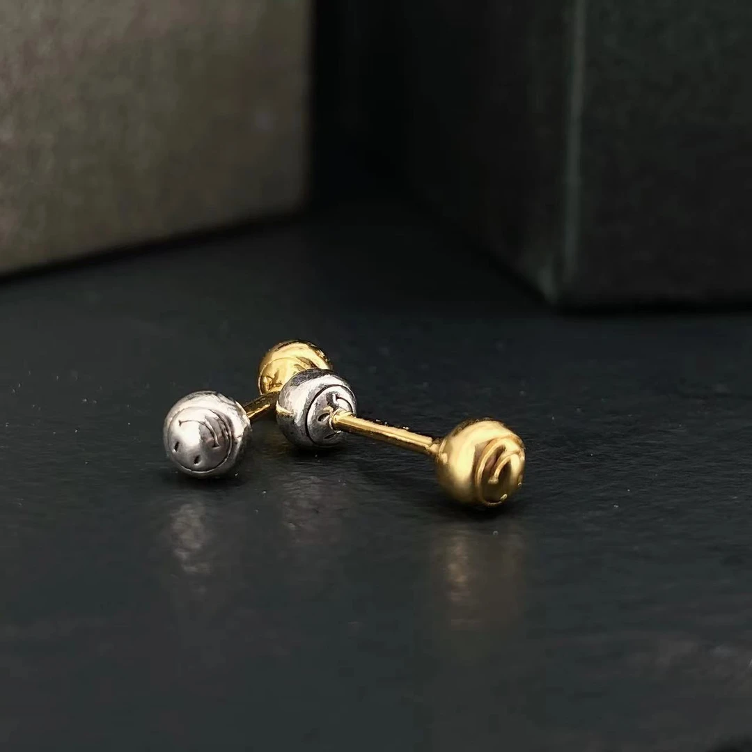 鸿聚隆 925银耳饰 A184小众韩风东大门分色棒槌笑脸银耳钉简约