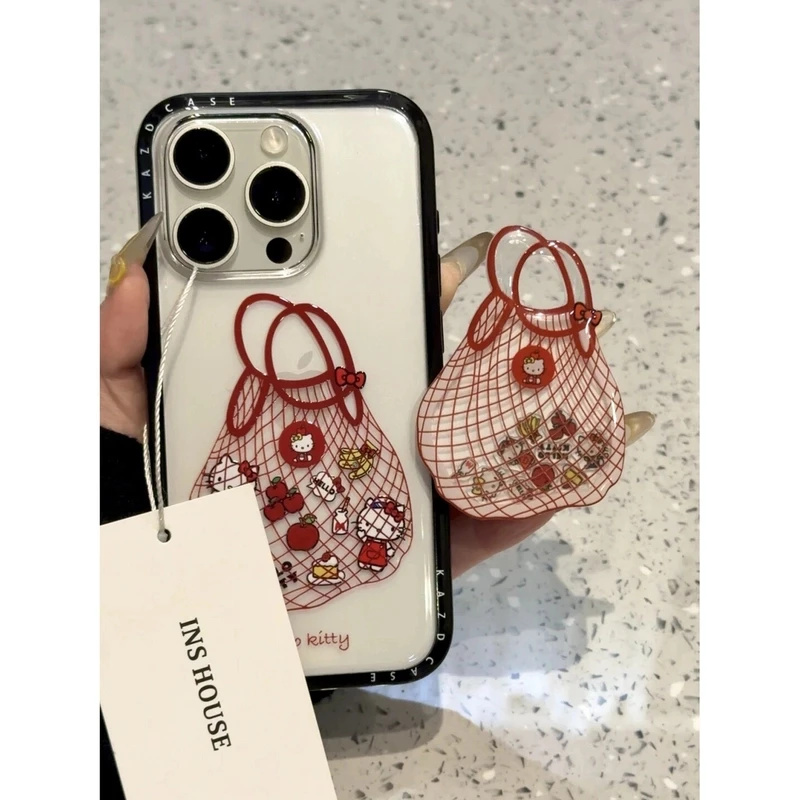 可爱黑框红色kitty购物袋适用iphone16promax苹果15pro手机壳1413