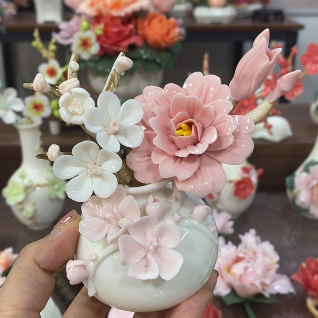 摆件陶瓷手工花摆件