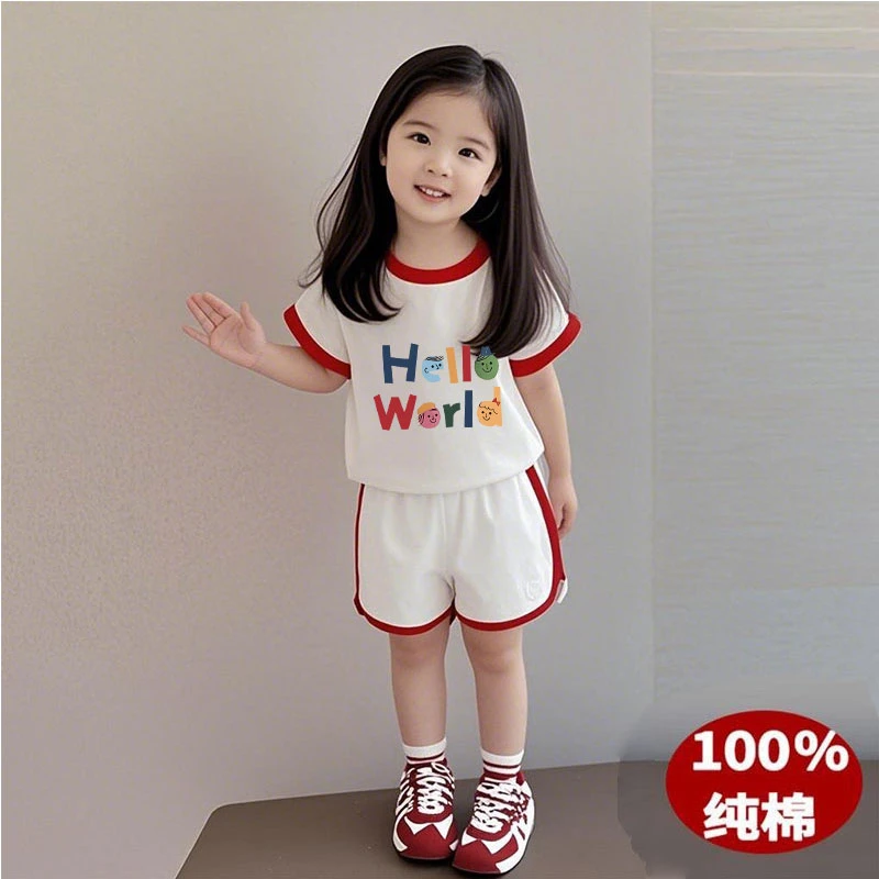 儿童夏季运动服套装2025新款女童棉质短袖两件套夏装女孩可爱童装