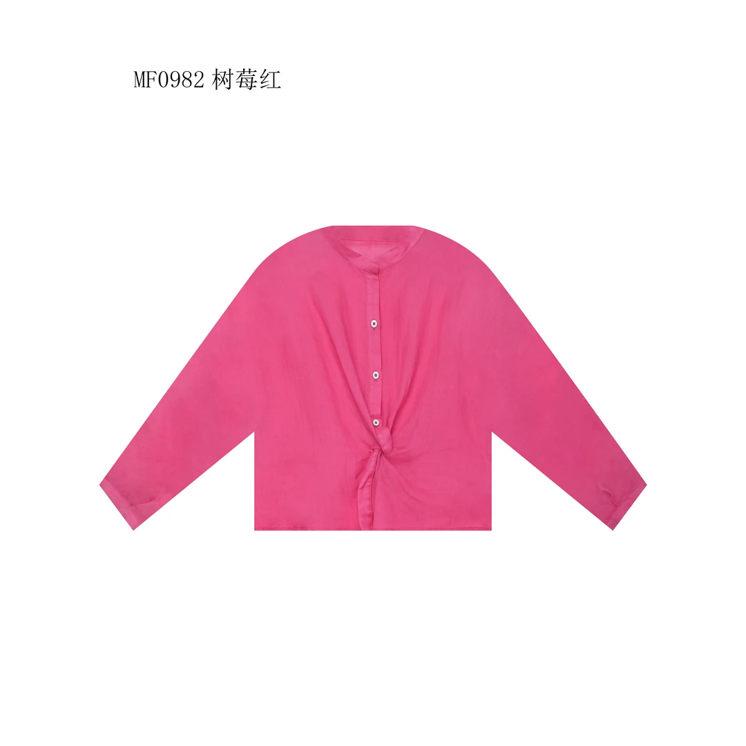 【麻訪家】MF0982树莓红文艺气质简约宽松百搭长袖上衣