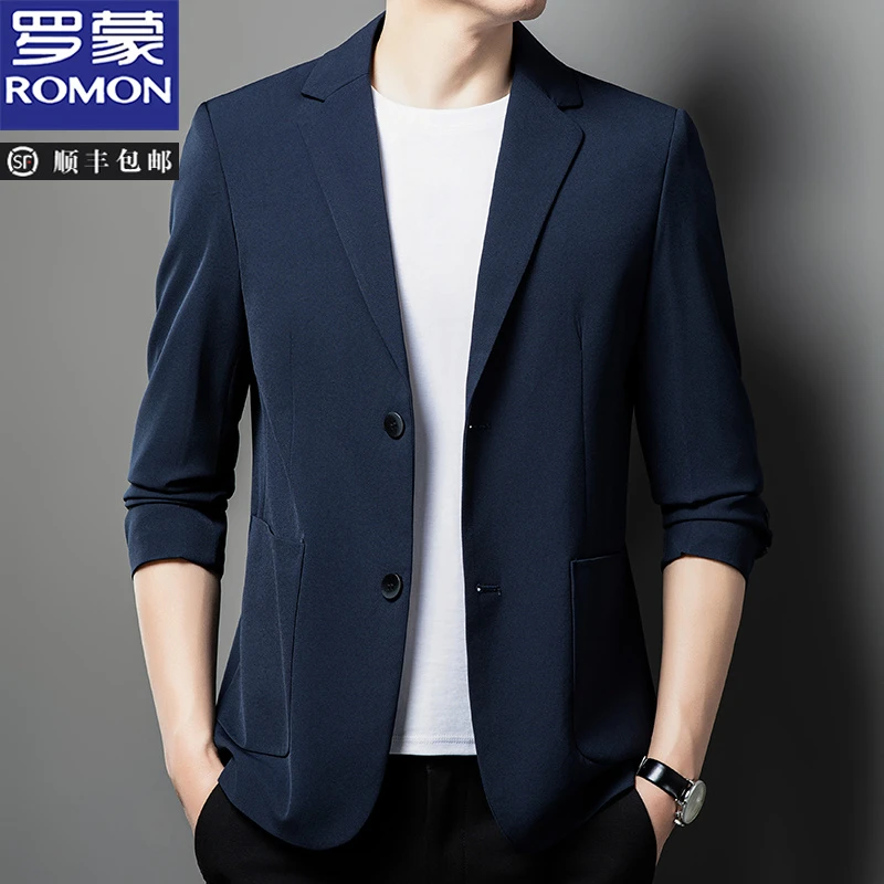 罗蒙春秋季男士新款纯色西服休闲时尚高档外套修身商务韩版便西潮