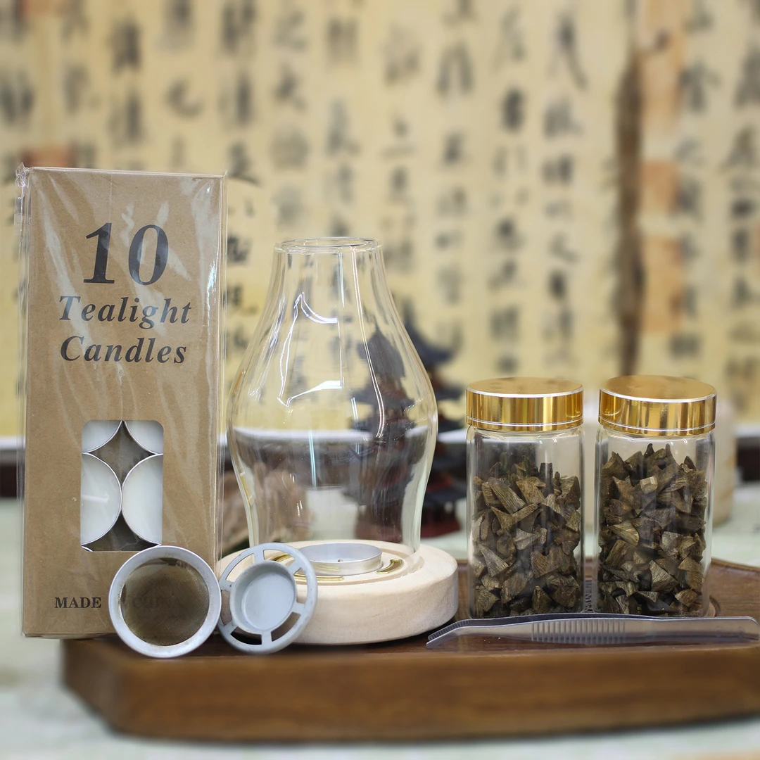 隔火熏香4件套（熏香灯+棋楠沉香50克+夹子+蜡烛1盒）家用安神助眠