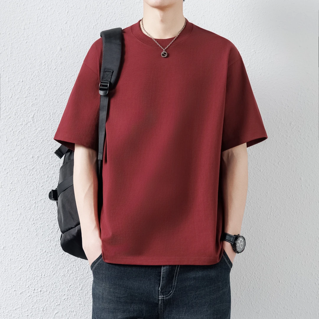 买1送1重磅精梳长绒棉短袖圆领舒适T打底衫 男女同款经典百搭t恤