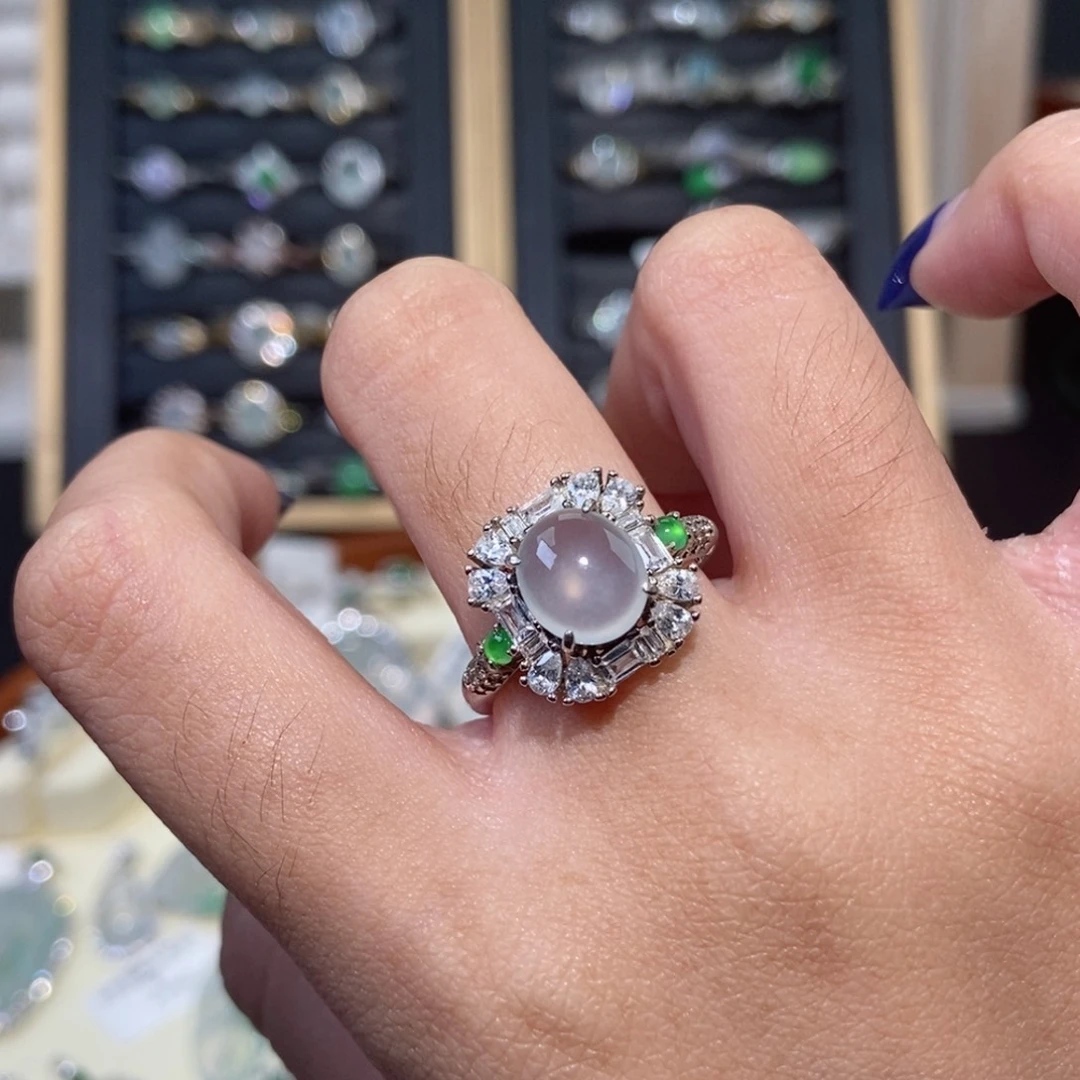 翡翠银S925镶嵌戒指纯天然缅甸翡翠A货戒指