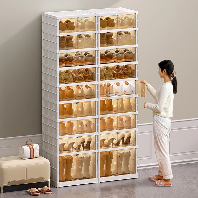 加厚鞋盒翻盖鞋收纳折叠收纳盒抽屉式透明鞋柜塑料鞋架省空间神器