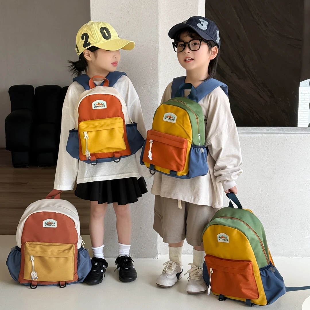 幼儿园书包儿童春夏新款多巴胺撞色双肩包男女孩大容量旅游背包潮