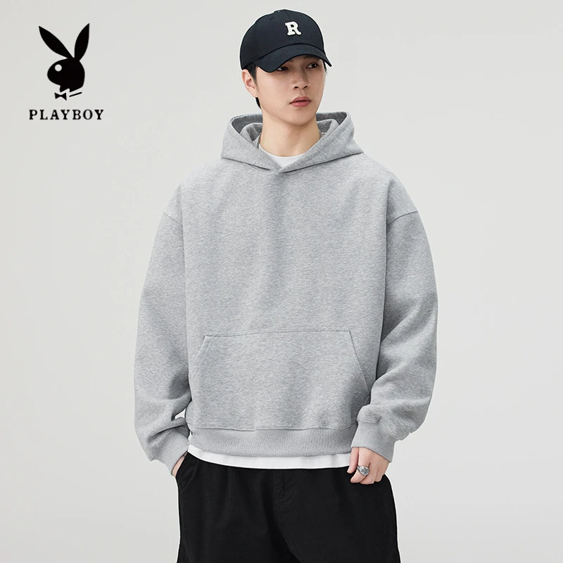 花花公子连帽卫衣男士秋季新款长袖宽松潮流休闲百搭运动外套上衣