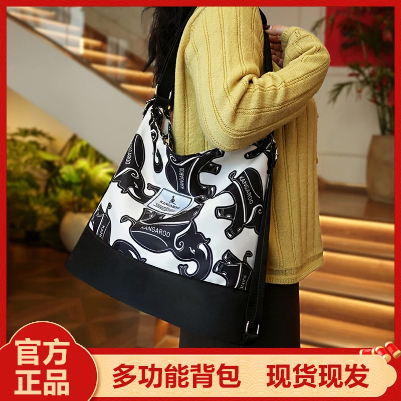 【袋鼠正品】迷你小号五用背包色纺提花斜挎女士防水百搭多功能单肩