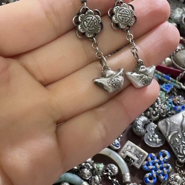 用***0足银玻璃足银耳环一对