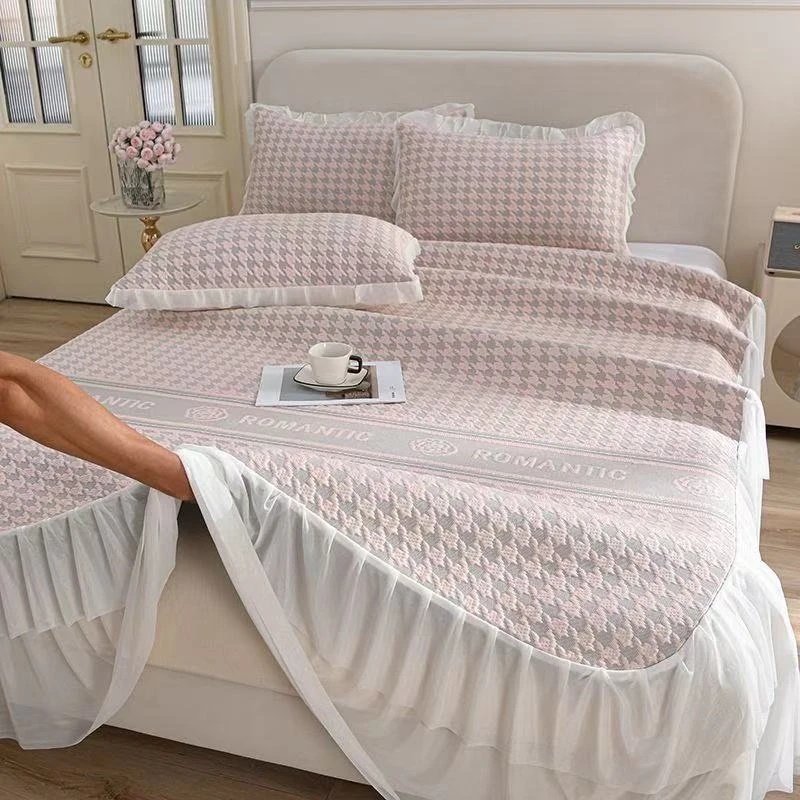 2025爆款A类凉感豆豆凉席三件套床裙款冰丝软席子床笠款