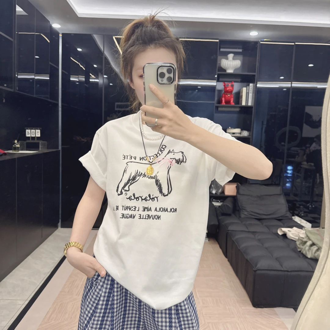 【猎狐梗小狗】夏季ins宽松纯棉短袖t恤2025新款印花女卡通百搭Q088