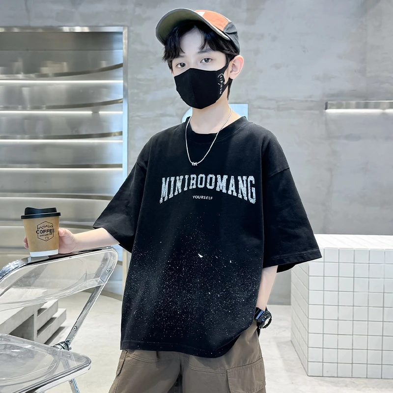 男童短袖t恤夏季薄款2025中大童休闲韩版半袖时尚男孩儿童印花潮