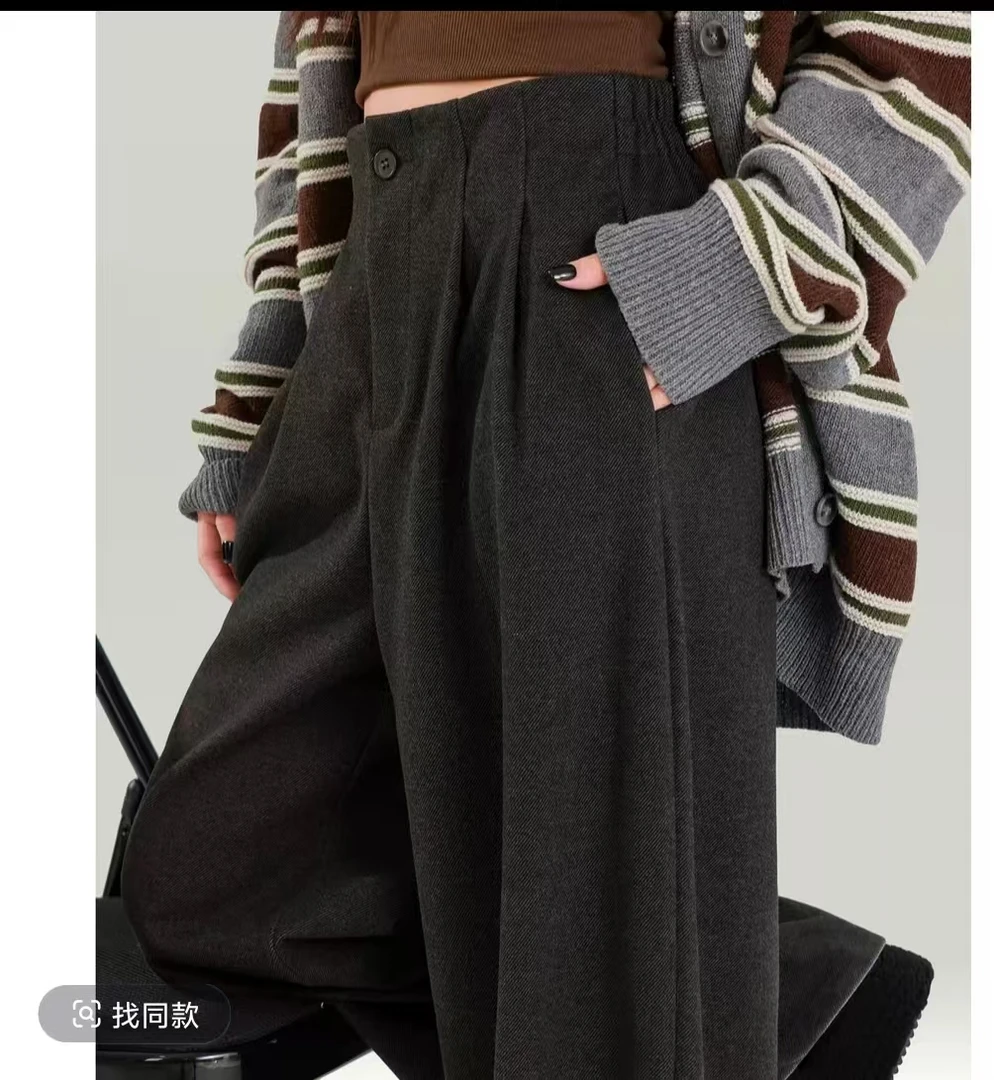 【现货】2025秋冬加绒加厚新款阔腿裤垂感高级休闲百搭长裤高腰宽松