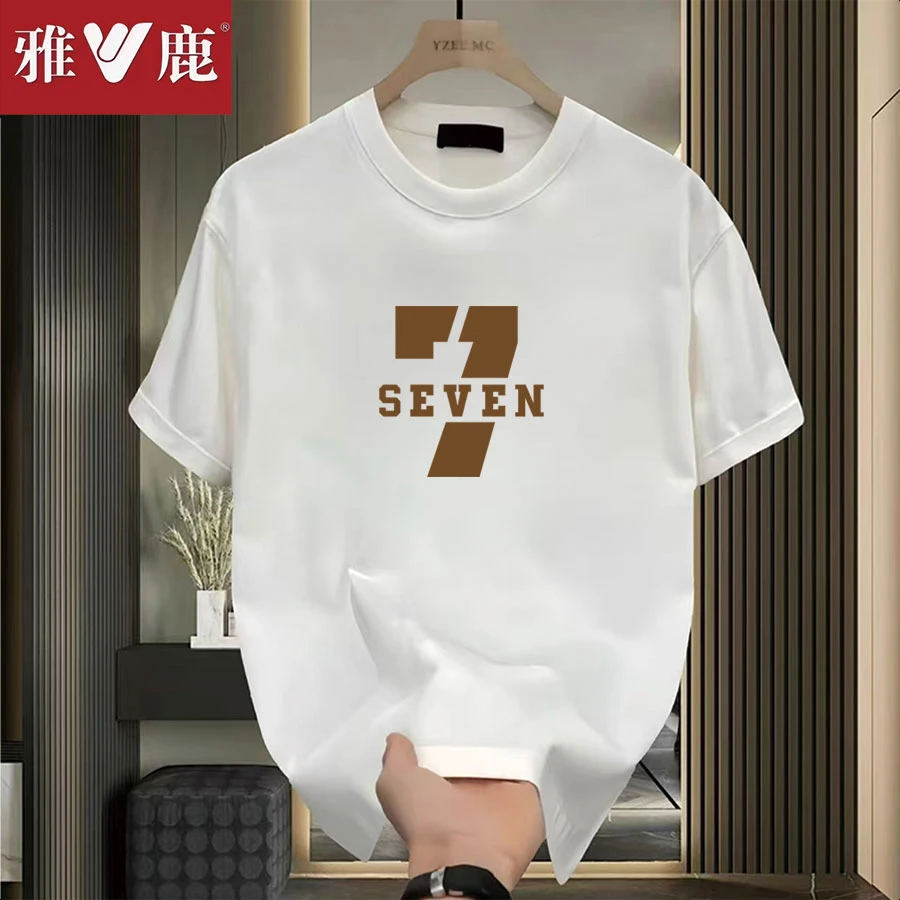雅鹿春夏纯棉短袖t恤男女同款圆领潮流ins韩版宽松百搭印花半袖