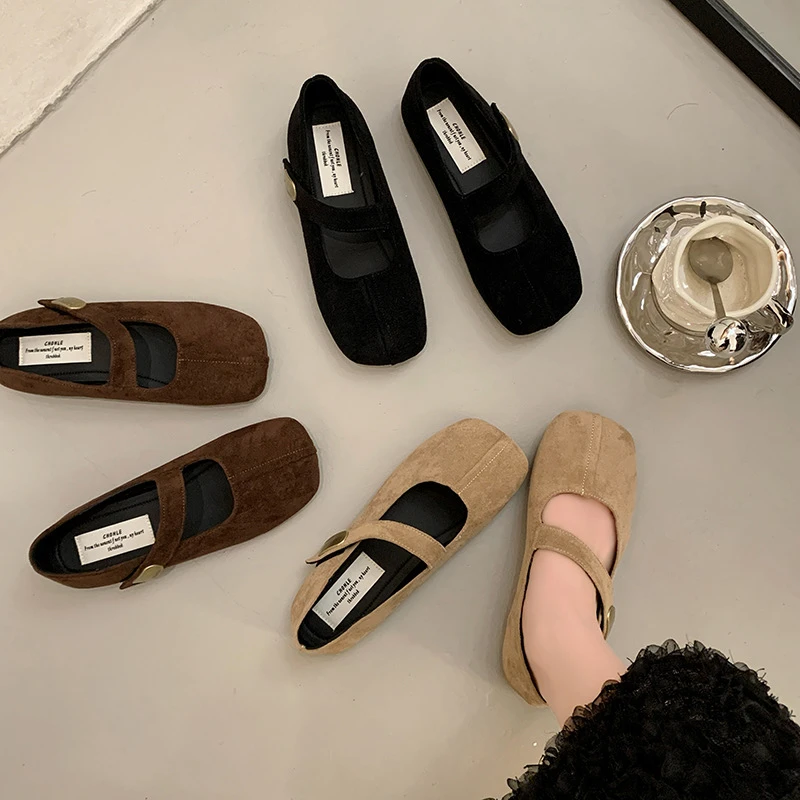 玛丽珍鞋擦色皮平底法式浅口单鞋奶奶鞋软底百搭春百搭软底浅口