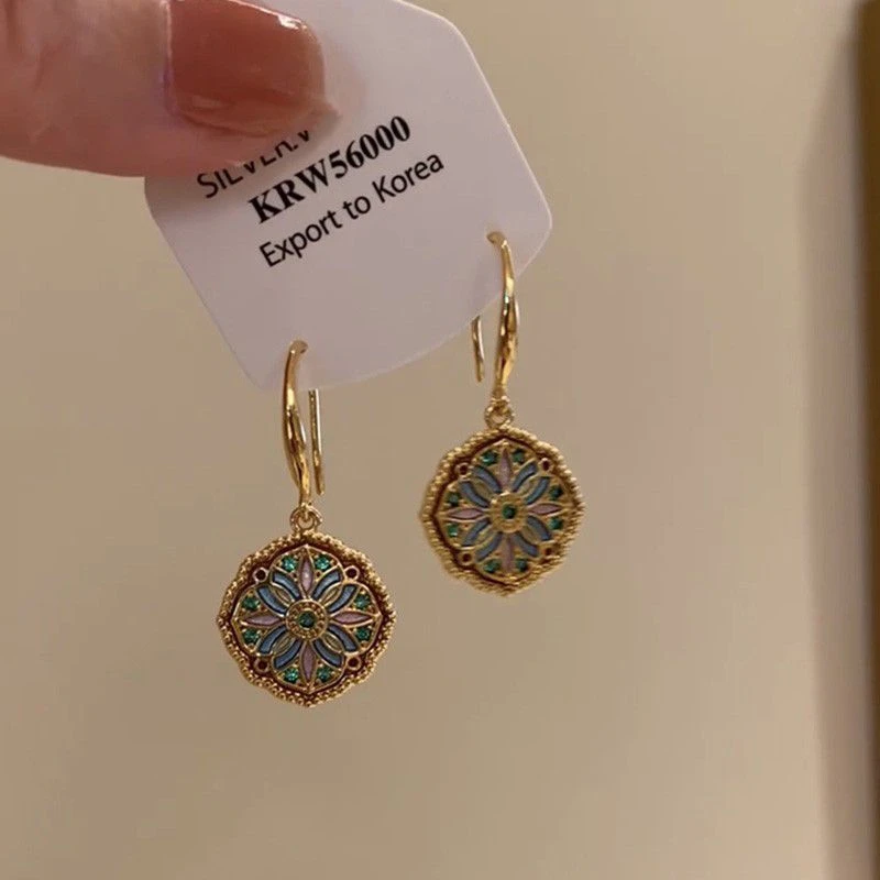合金耳饰 法式复古油画风珐琅耳环女设计感轻奢时尚独特精致个性