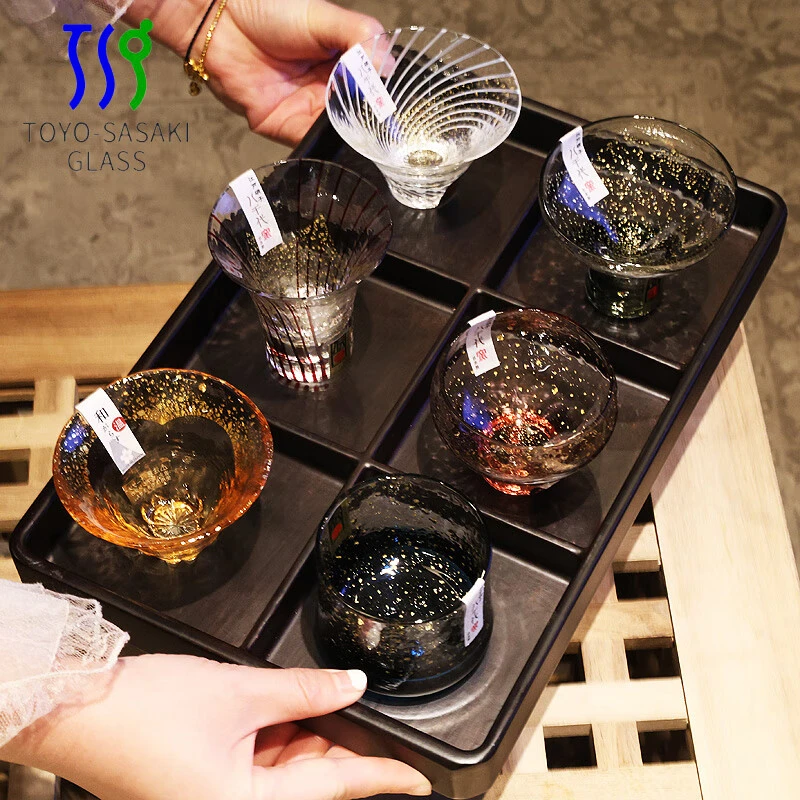 东洋佐佐木日本进口水晶玻璃手工八千代切子金箔清酒杯冰酒果酒杯