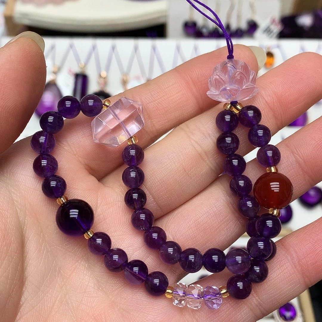 未镶嵌珠宝半成品紫晶L手机挂件