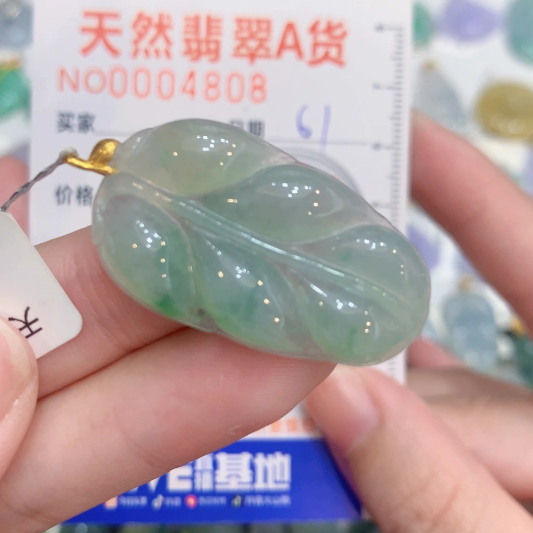 翡翠18K金镶嵌颈饰叶子