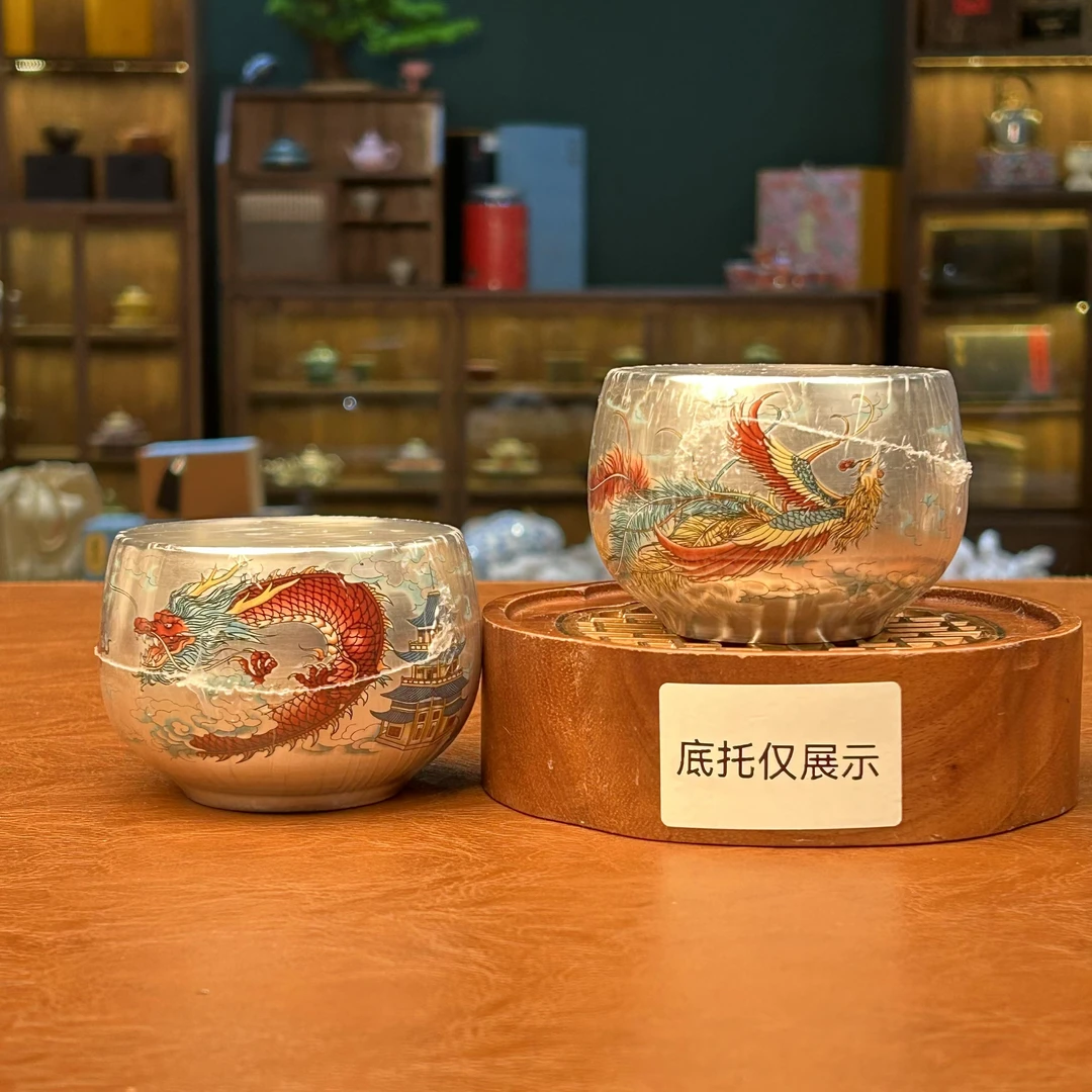 ZH2237-鎏银祥龙主人杯+凤+2黑礼盒