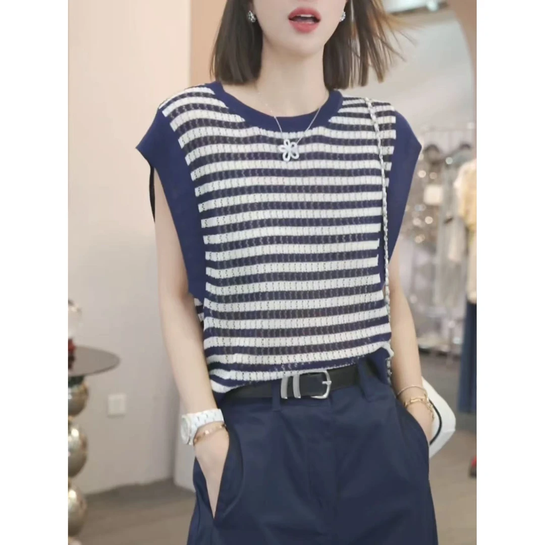 撞色条纹无袖针织背心女2025新款夏季洋气显瘦轻奢高级小众女装