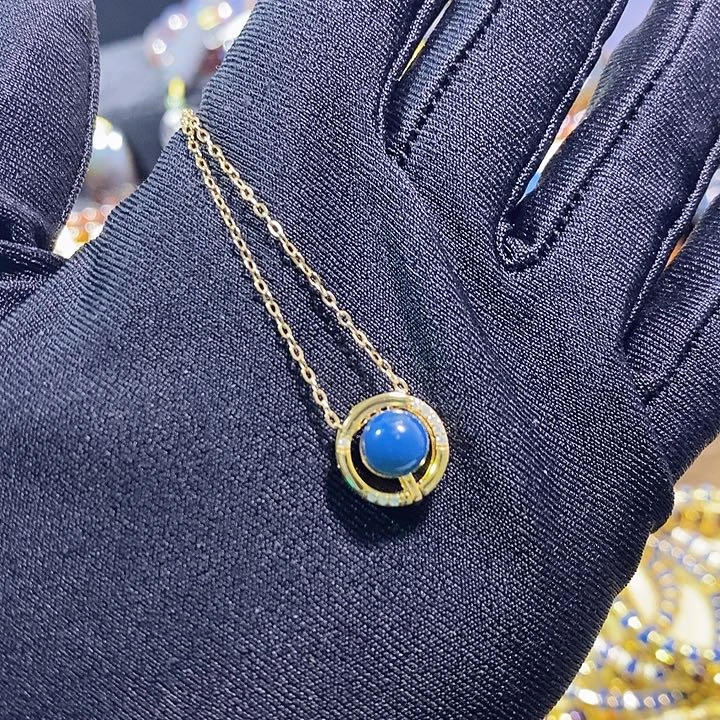 蓝珀银S925镶嵌珠宝奇石多米尼加蓝珀项链7两用新款