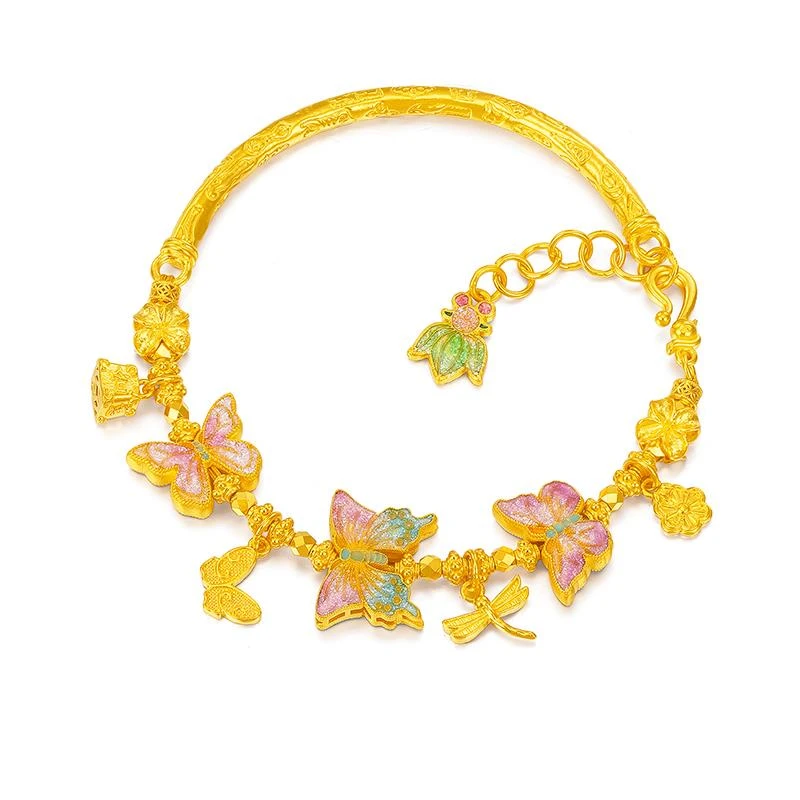 恒宝福【商城推荐】足金999 618好物节古法烧蓝冰裂蝴蝶半镯手链