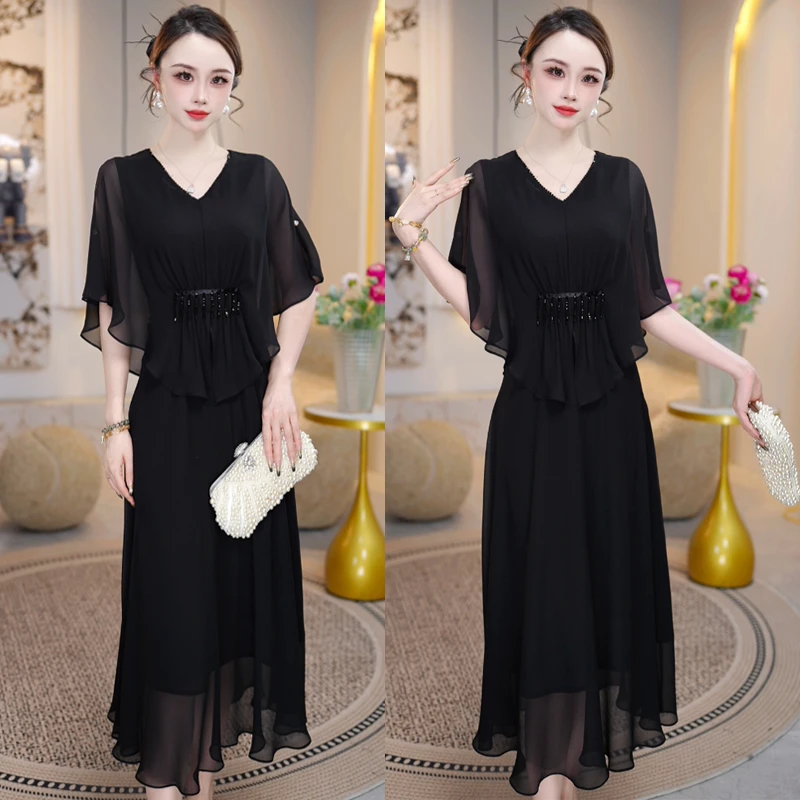 【蝶舞翩跹】V领连衣裙夏季2025年新款收腰显瘦气质高端上档次A字裙