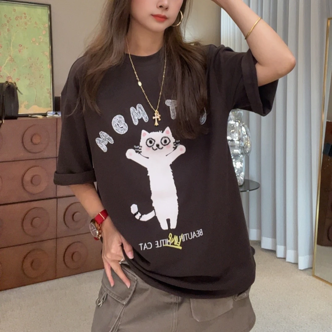 “小猫咪”T恤  2025新款摩登街头百搭刺绣字母短袖