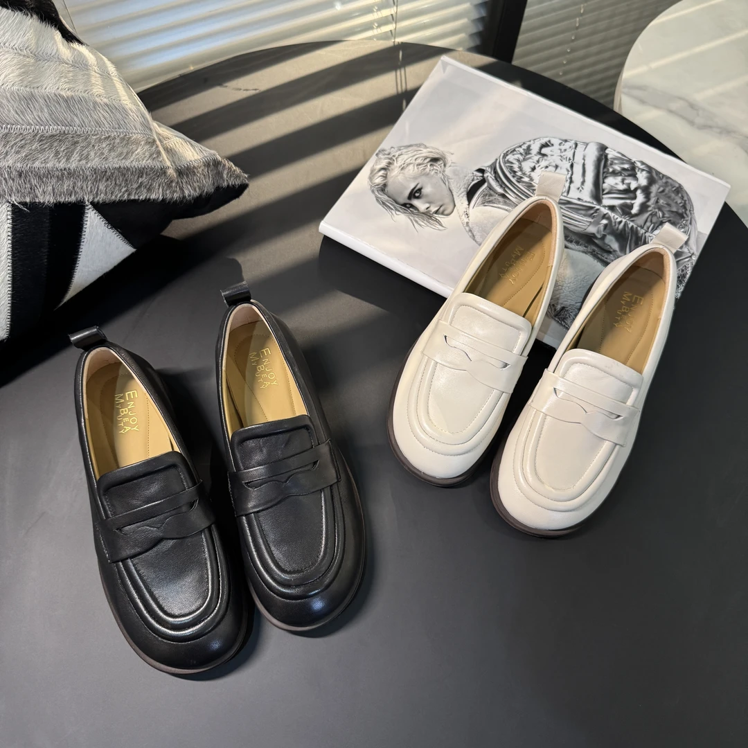 EM2025春夏季新款英伦风乐福鞋一脚蹬韩版简约休闲小白鞋舒适