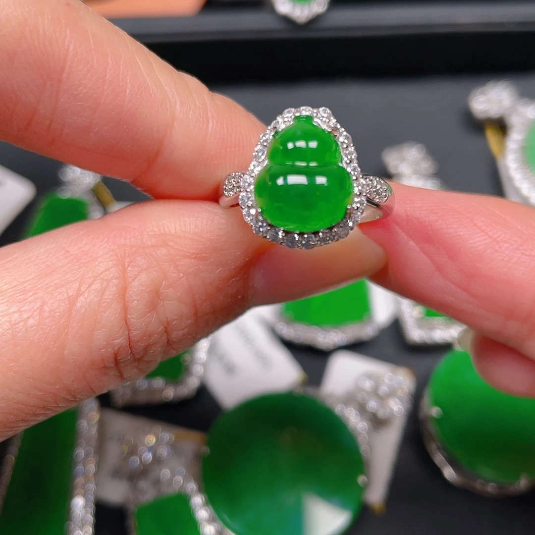 银S925镶嵌戒指翡翠戒指6323