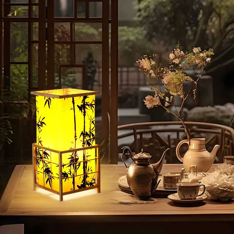 新中式禅意台灯日式竹编无线可充电夜灯茶室氛围灯复古卧室床头灯