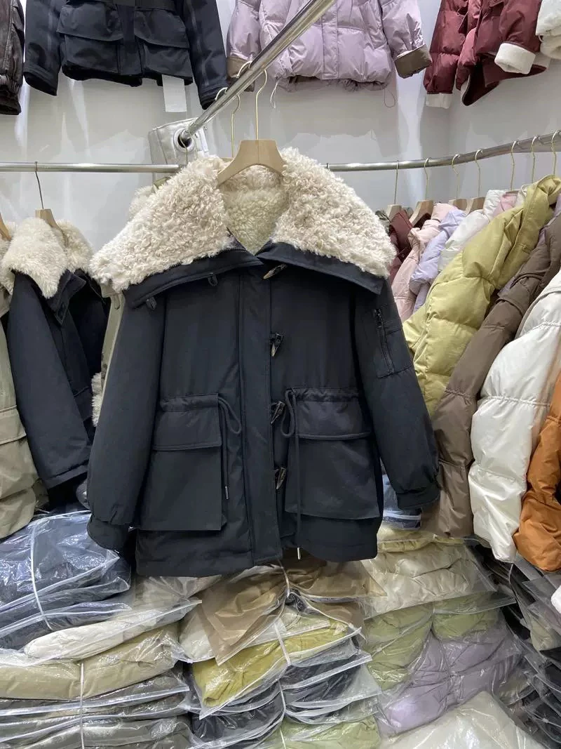 韩系宽松显瘦仿羊羔毛保暖派克服女2024冬季新款高级感收腰冲锋衣