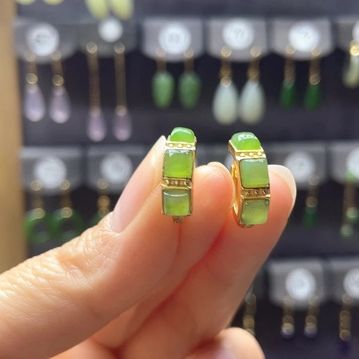 和田玉银S925镶嵌耳饰