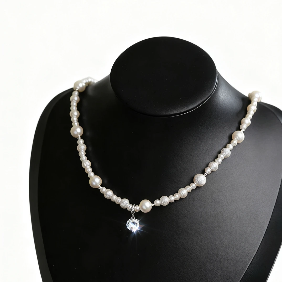 合金仿珍珠项链 【梦梵轻奢】不规则尺寸款配方钻项链