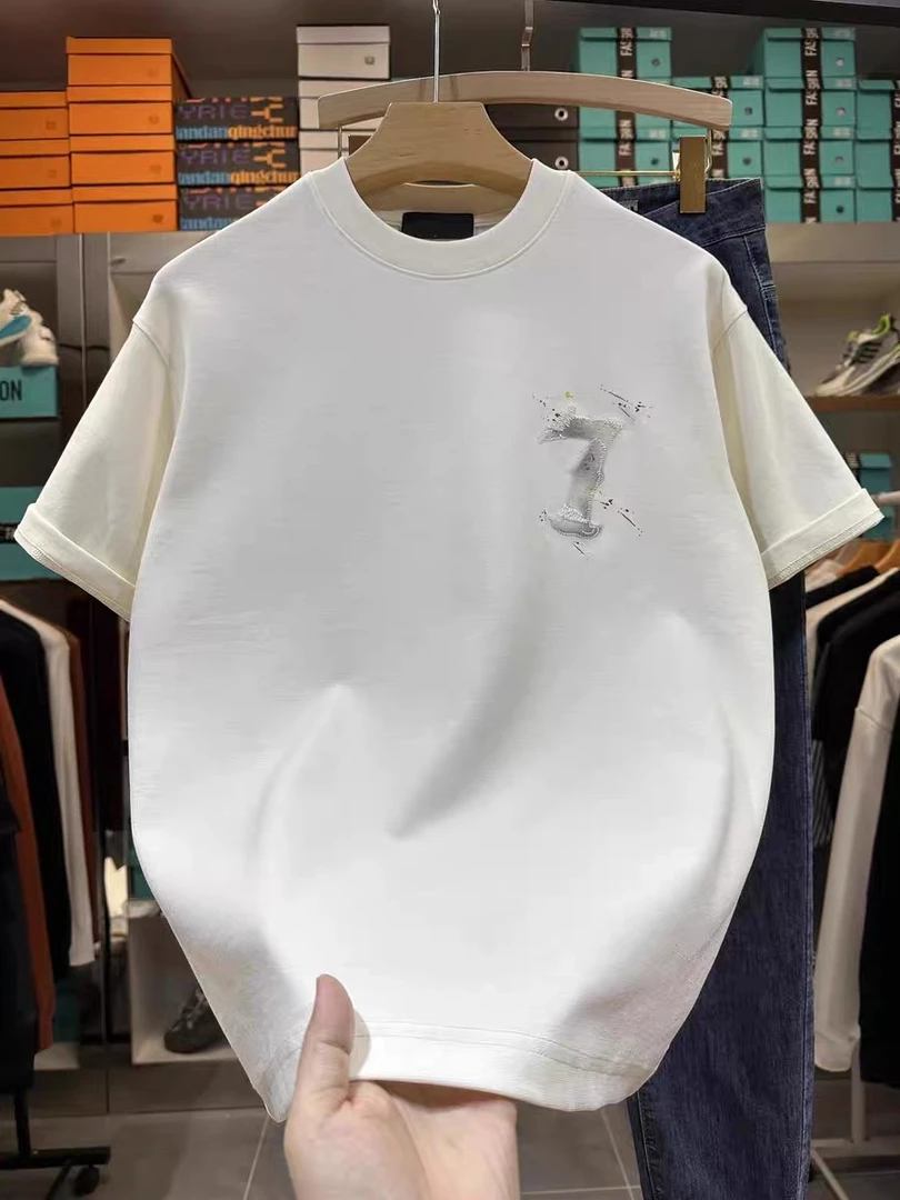 2025春夏新款男士休闲上衣半截袖百搭宽松潮牌圆领净版T恤YZ21943