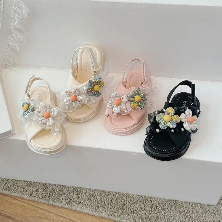 2025夏季凉鞋花朵儿童女童网红时尚软底外穿厚底防滑百搭女孩仙女