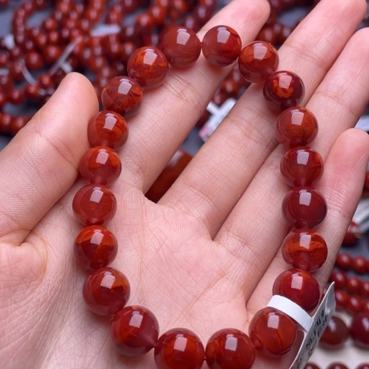 南红玛瑙未镶嵌其他（原矿）10mm高品瓦西牛血红火焰手串