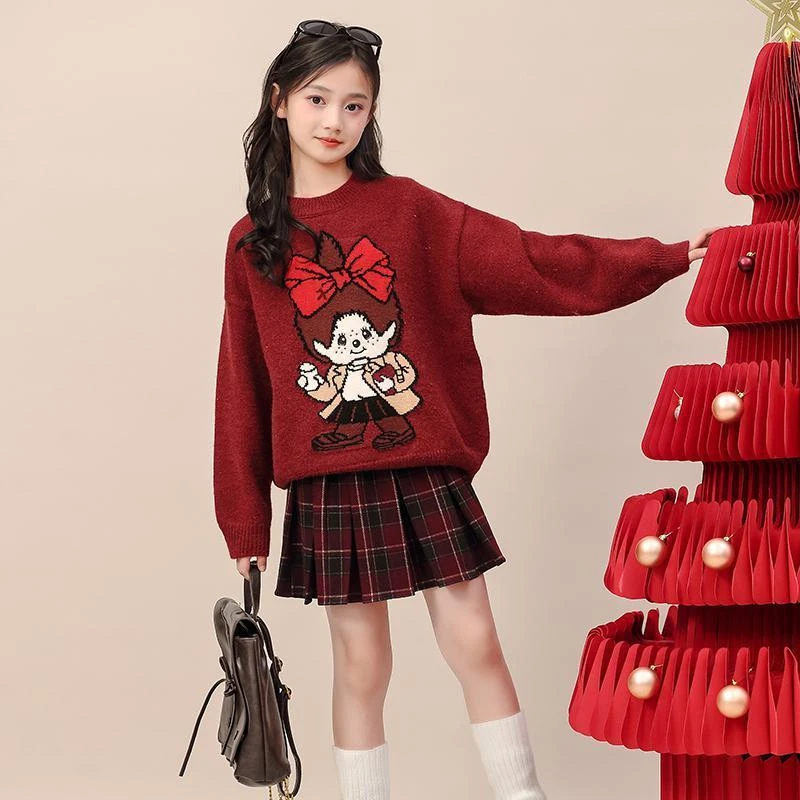 女童秋冬套装2025新款儿童冬装小女孩洋气时髦大童红色童装两件套