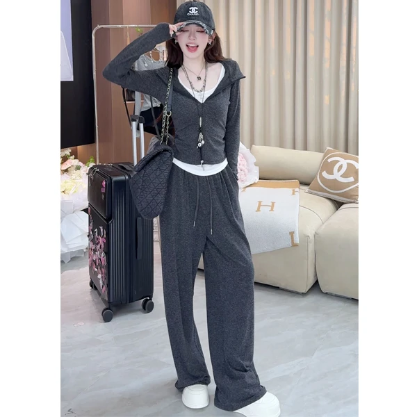 2025秋季新款时尚休闲气质一整套穿搭假两件上衣百搭裤子两件套