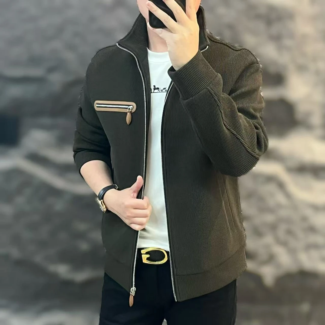 新款高端男士潮流百搭个性袋口拉链休闲立领卫衣外套B1WY16050