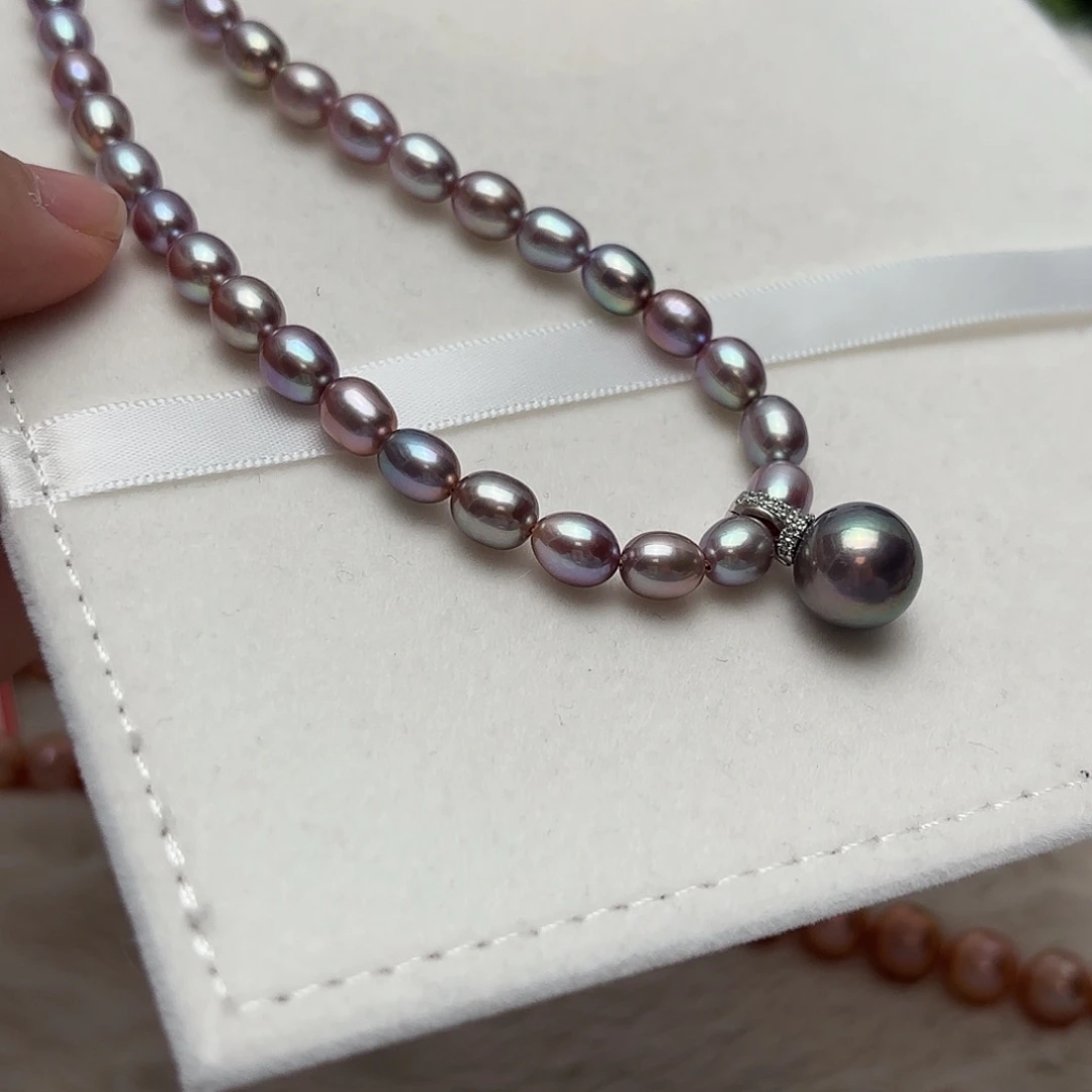 合金淡水珍珠套链6-7无核怪色米、吊坠11-12