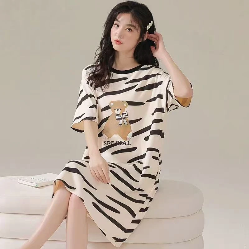 带胸垫睡裙女夏季卡通短袖网红少女可爱胖MM宽松加大码可外穿睡裙